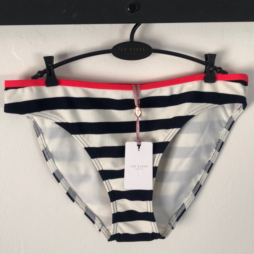 Ted Baker London Navy White Stripe Bikini Bottom
